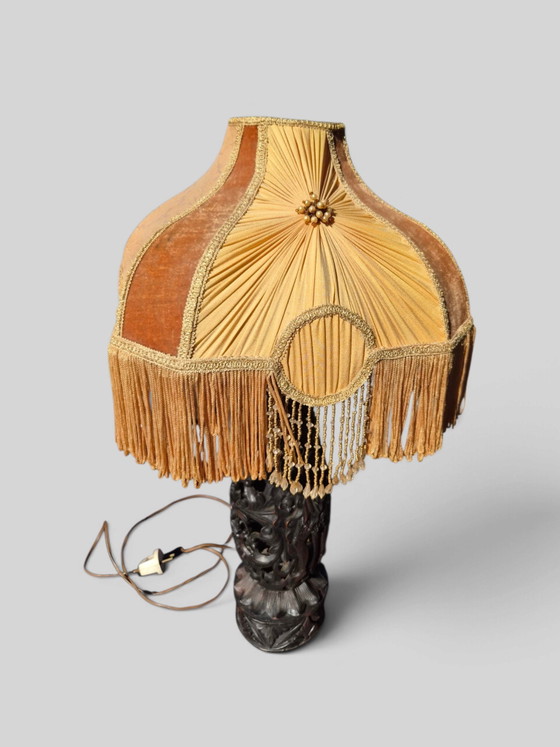 Magnifique lampe orientale sculptée à la main avec abat-jour vintage – Luminaires, Textile, Velvet (photo 5 of 5)