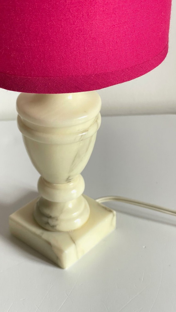 Image 1 of Vintage Marble and Fuchsia Fabric Lamp