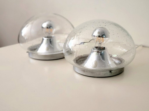 Ensemble de 2 lampes murales ou plafonniers RZB Leuchten en verre bullé, Allemagne, années 1970
