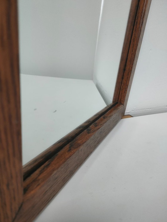 Image 1 of Rechthoekige vintage jaren 50-60 houten wandspiegel ('disturbed')