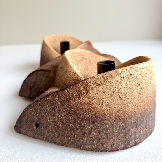 Image 1 of Vintage Wand Leuchte . Keramik . biomorphes Design . Brutalist . Space Age . Schamotte . Braun . Beige . Schwarz . 60er . 70er .