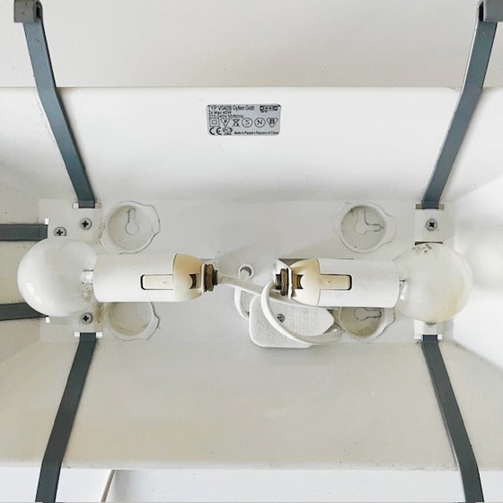 Image 1 of Vintage Ikea Gyllen Gotö wall lamp glass panel yellow and red abstract art 1990s