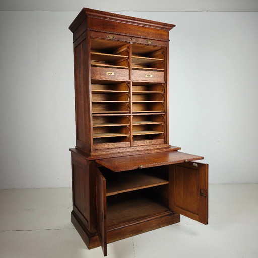 Notarschrank/Archivschrank mit Rolldeckel aus holländischer Eiche aus den 1930er Jahren – archiefkasten, Wood