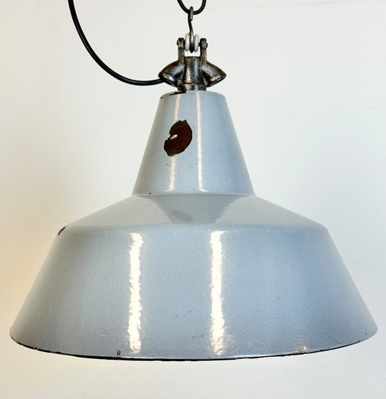 Image 1 of Industrial Grey Enamel Factory Pendant Lamp, 1960s