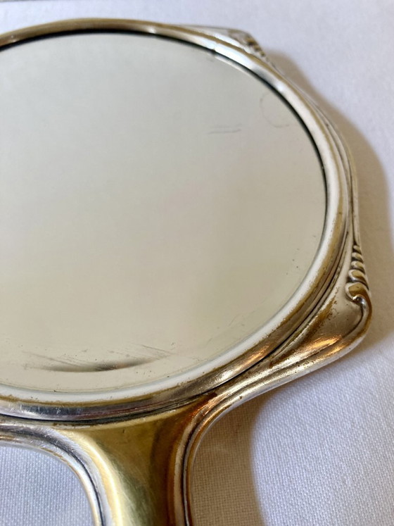 Image 1 of Art-Deco-Handspiegel aus versilbertem Metall und abgeschrägtem Glas – Um 1930