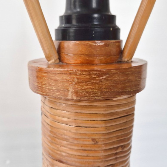 Image 1 of PAIR OF VINTAGE 1960S TABLE LAMPS IN RATTAN & BEECH 60S 1960S 1960s