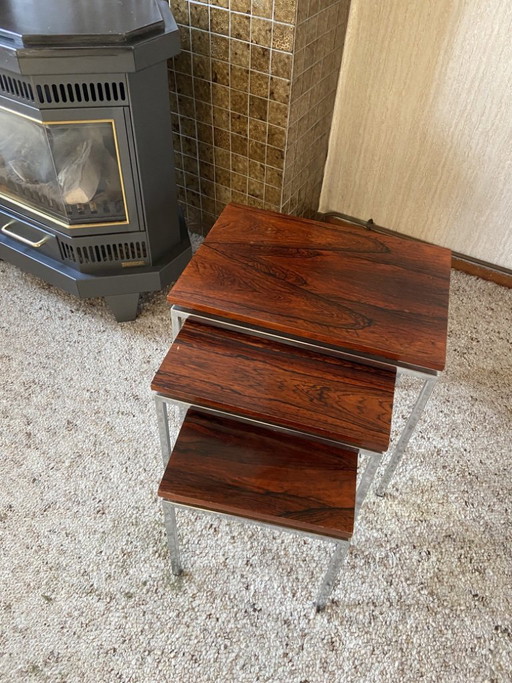 Vintage 70s nesting tables chrome/rosewood