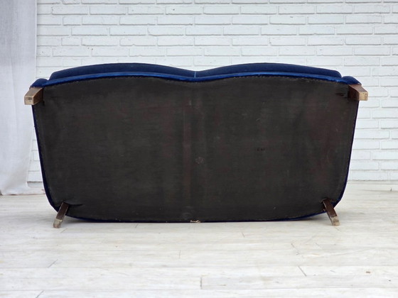 1960s, Danish 2-seater sofa. Dark blue furniture velour. – 2 seaters, Velvet, Wood (photo 12 of 12)