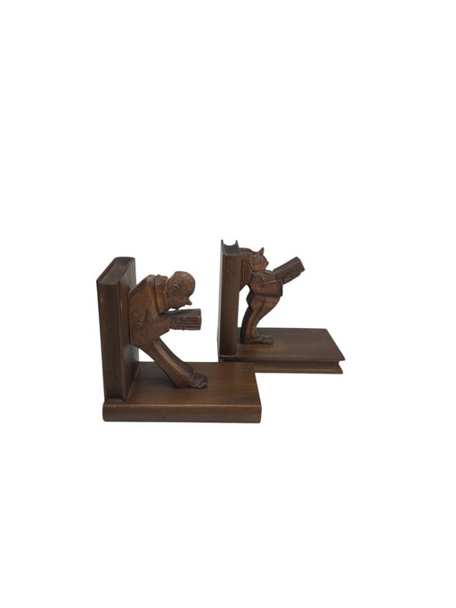 Antique wooden bookends hand-carved 40s 50s