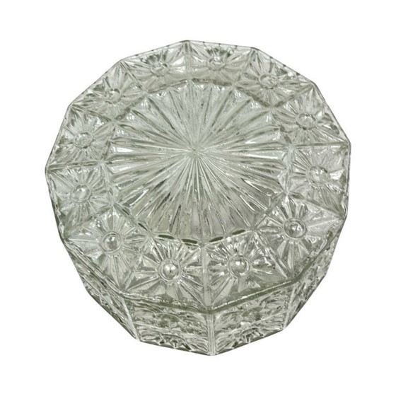 Image 1 of Glass Ceiling Lamp with crystal rosette, Hillebrand style, Germany, 1970s.