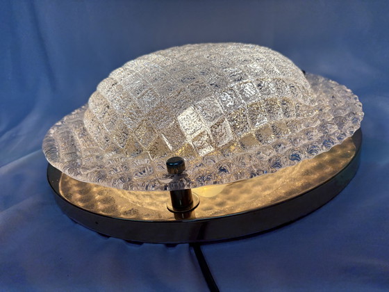 Image 1 of Vintage Fischer Leuchten ceiling lamp ice glass & brass 60/70