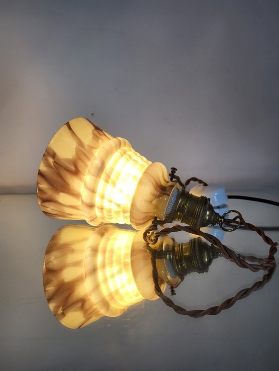 Image 1 of Art deco Opalglaslampe gerippt, Verreries de Scailmont, Henri Heemskerk, Belgien