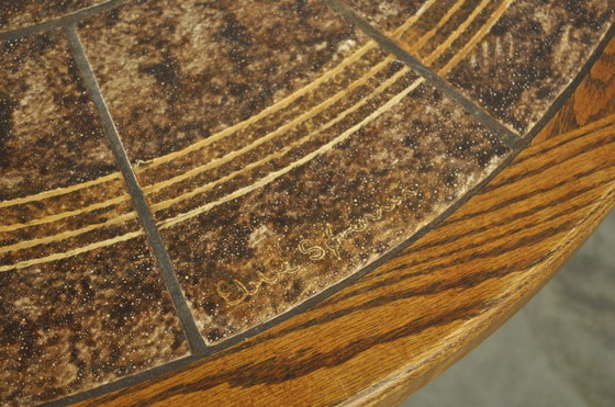 Image 1 of Vintage round wooden coffee table with ceramic tiles by Danish Ebbe Sørensen, 1970s