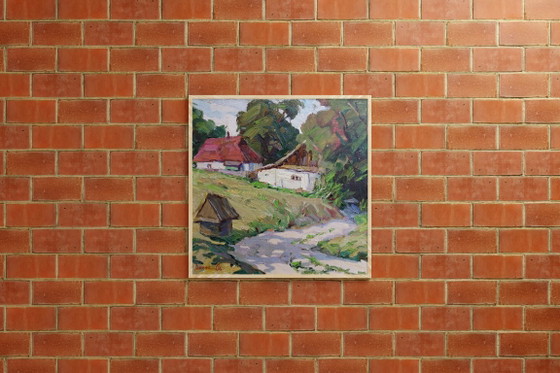 Peinture à l'huile originale Paysage rural Vie de village d'été Campagne Au-delà du puits (photo 2 of 11)