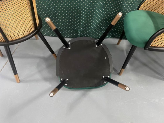 Set Van 4 Armstoelen – Eetkamerstoelen, Rattan, Velvet (photo 5 of 6)