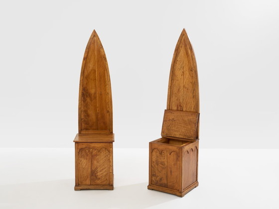 Image 1 of Andrea Salvetti pair of neo-gothic chairs solid pine 1994