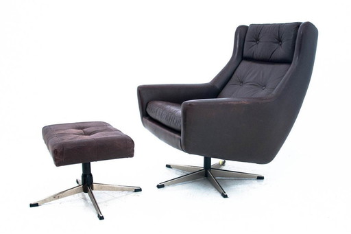 Fauteuil confortable avec pouf, Danemark, années 1960