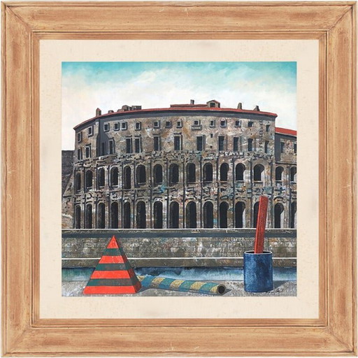 Acrylique vintage sur toile « Le Théâtre de Marcellus » de Tonino Caputo