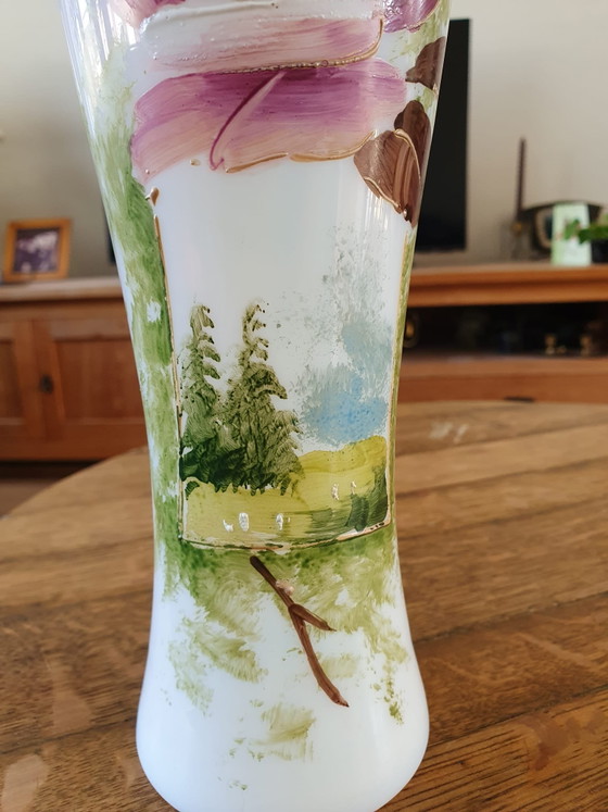 Vase ancien en opaline de Bristol – Peint à la main – Vers 1900 (23 cm) – Glass (photo 4 of 15)