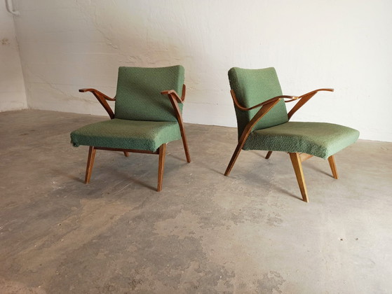 Ensemble de 2 fauteuils tchèques du milieu du siècle – Textile, Wood (photo 3 of 15)