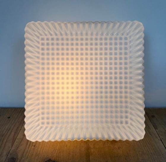 Lampada da Parete o Plafoniera Vintage con Vetro Latte, Anni '70, Plafoniere, Metallo, Bianco (foto 7 di 13)