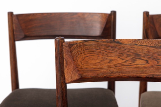 Image 1 of Set of 3 Vintage Rosewood Dining Chairs, 1960s Mid Century Modern Chairs, Restored Wooden Chairs, Upholstered Seats