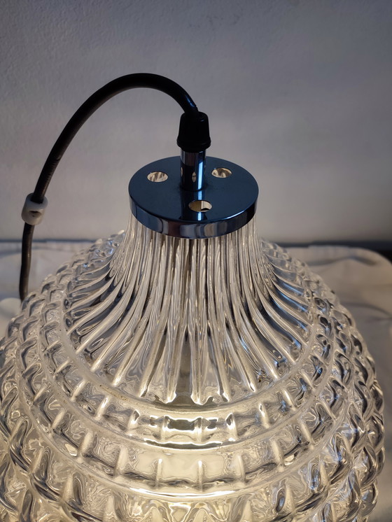 Image 1 of Crystal glass pendant bulb ceiling lamp Peill & Putzler 1960