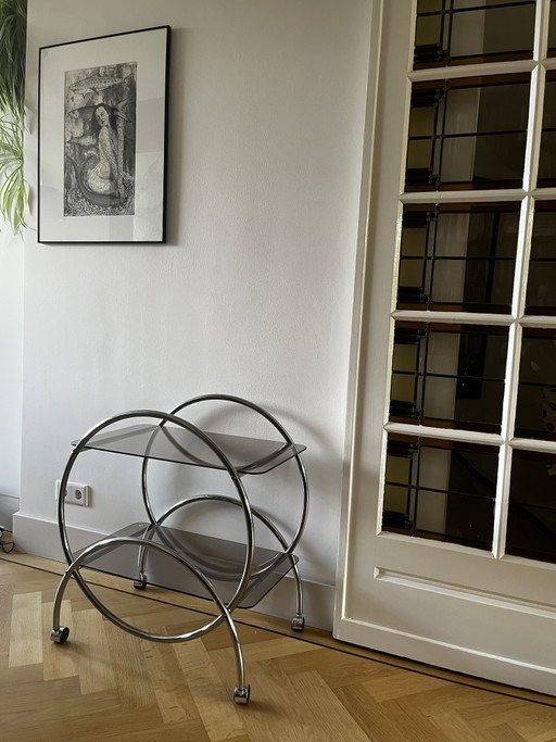 Servierwagen/Barwagen im Vintage-Stil von IKEA – Chrom und Rauchglas aus den 1970er Jahren – serveerwagens (photo 2 of 7)