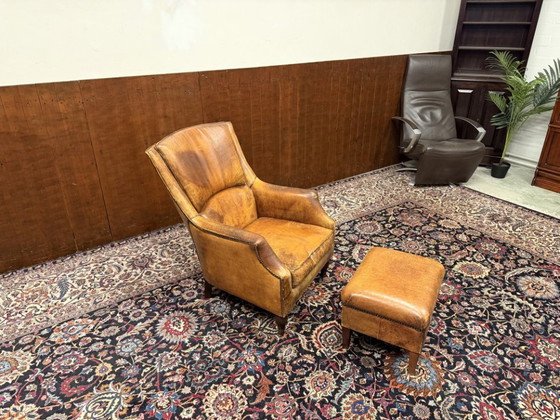 Set Classic English Sheep Leather Armchair and Ottoman – Bendic International, Wood (photo 2 of 14)