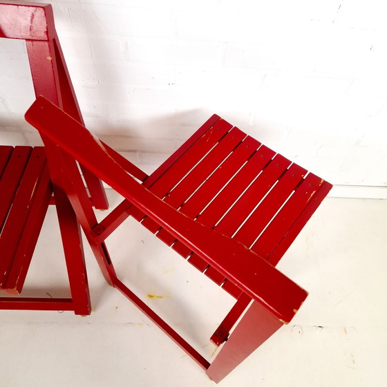 2x Vintage wooden folding chair Trieste Aldo Jacober 70s, Red (photo 8 of 8)
