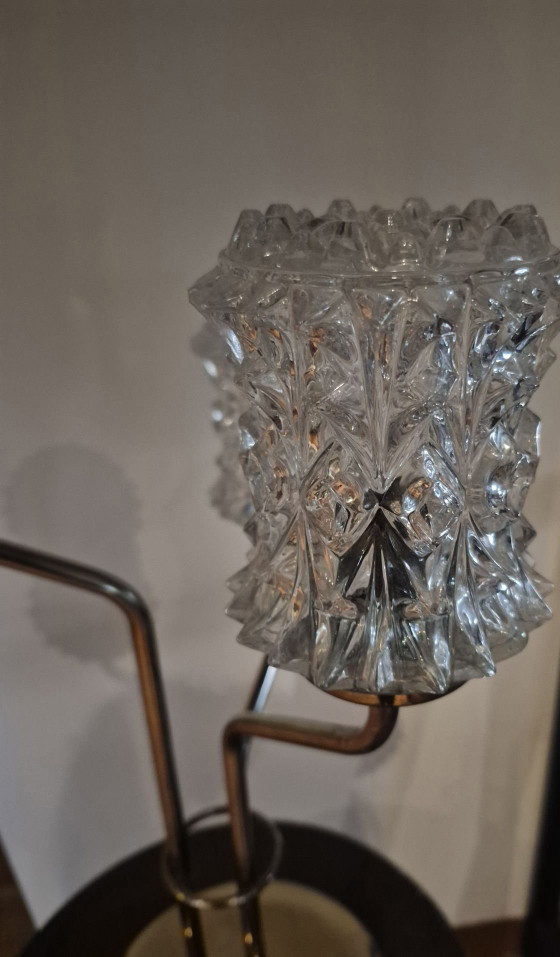 Exclusive Vintage Hollywood Regency Brass & Faceted Glass Table Lamp (3-light), Gold (photo 5 of 6)