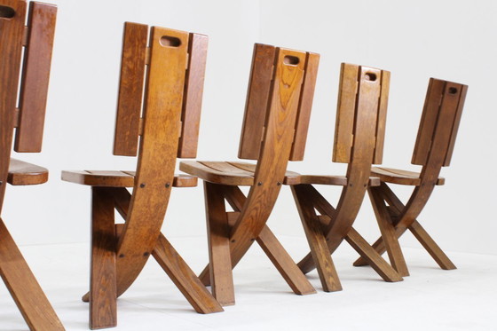 Image 1 of Set van 6 Vintage brutalist eetkamer stoelen jaren 70 Seltz