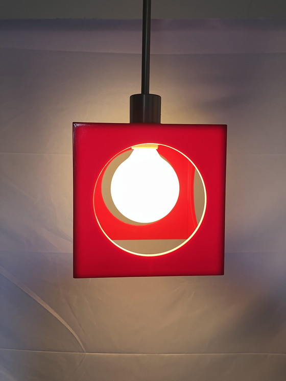 Image 1 of Vintage Kubus Rode Kunststof Hanglamp Jaren 60/70