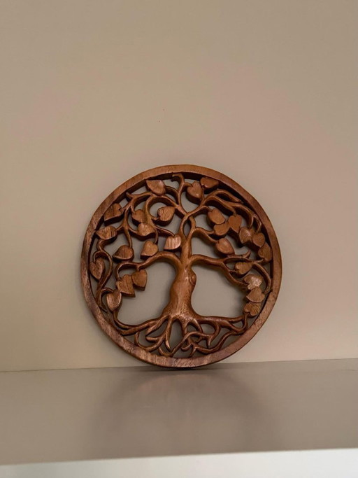 Handmade Wooden Tree of Life – Round Wall Decoration – 20 cm – wanddecoratie