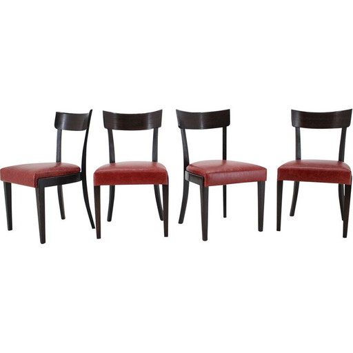 Set of 4 vintage red leather dining chairs for Up, Czechoslovakia 1950s