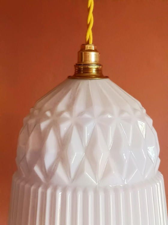 Image 1 of 2x vintage white glass pendant lights