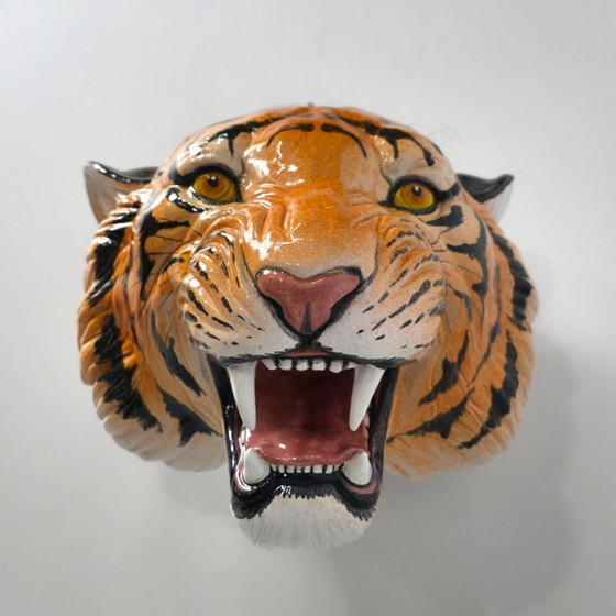 Image 1 of Hermosa cabeza de tigre de terracota italiana de mediados de los años 60