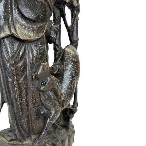 Estatua china antigua "Magu" con incrustaciones de plata - Madera dura - Siglo XIX (43 cm) – Esculturas (photo 3 of 15)