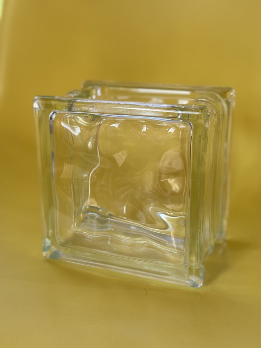 Vintage Glas Block Vase - Brutalist Minimalist Retro Design 70er Jahre