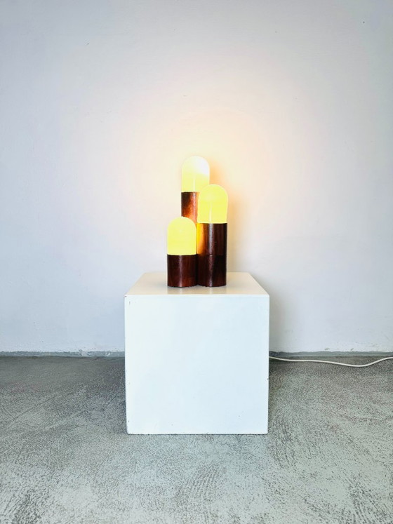 Lampe de table sculpturale en forme de dôme, en palissandre cylindrique, Brésil, vers 1960 – Glass, Wood (photo 3 of 8)