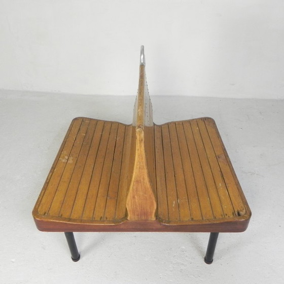 Image 1 of Double-sided teak train bench, 1930s