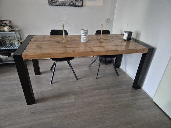 Solid wood industrial dining table. – Iron, Metal (photo 3 of 6)