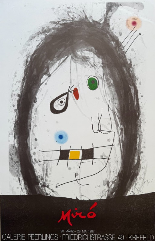 Joan Miró (1893–1983), L’Exilé Noir, Galerie Peerlings Krefeld, 1987, cartel de exposición antiguo, impreso en Alemania