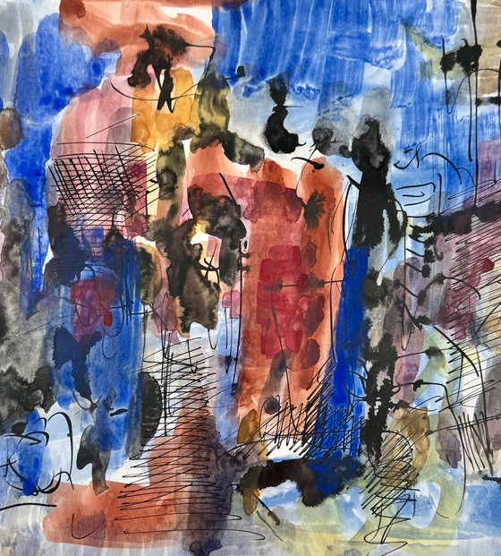 Image 1 of Prachtig abstract schilderij uit 1975 - René Mels, groot Belgisch kunstenaar - Ingelijst