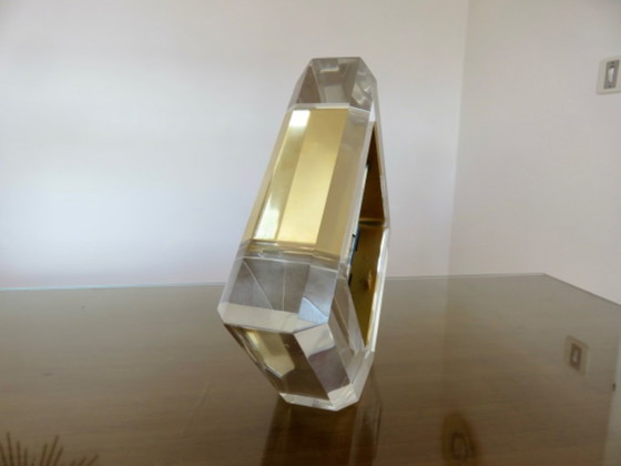 Image 1 of Grote schoorsteenklok, lucite en messing, Frankrijk, 1970