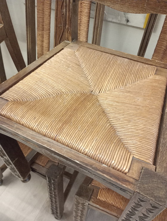 Image 1 of 6 x brutalist stoelen eik Baskisch vintage