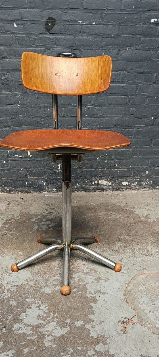 Image 1 of Zeldzame gebr. De wit gispen Bauhaus buizenframe chromen industriële atelier stoel schiedam holland 