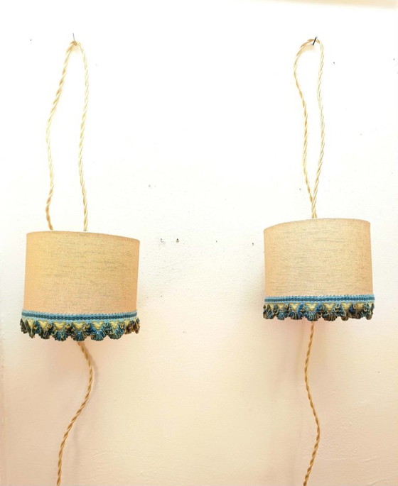 2x Art Deco Handleuchten, Wandleuchten, Stoff, Blau (Foto 7 von 8)
