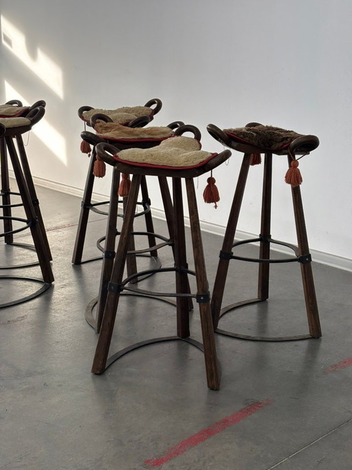 Vintage Brutalist Marbella Stools attributed to Sergio Rodrigues, 1970s, Set of 6