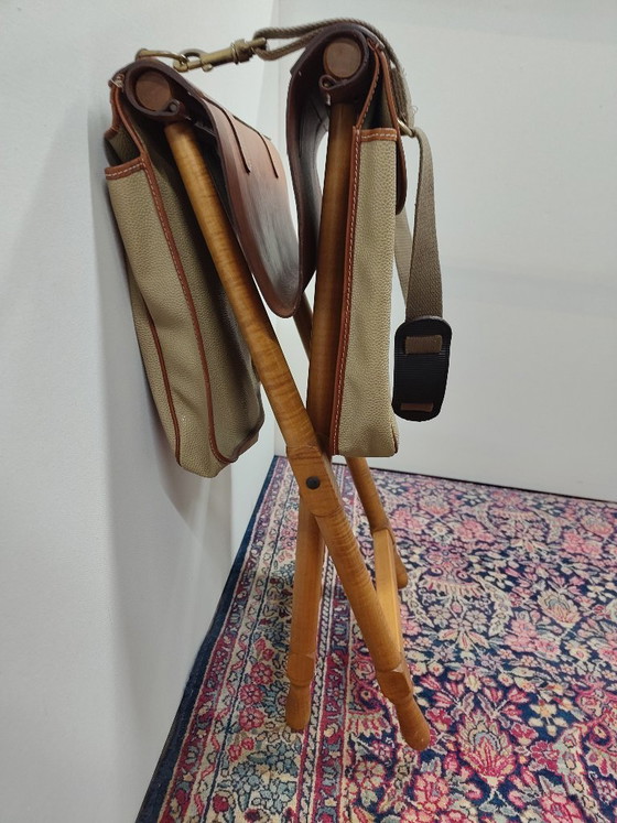 Image 1 of Mulberry opvouwbaar luxe krukje van hout,leer en canvas